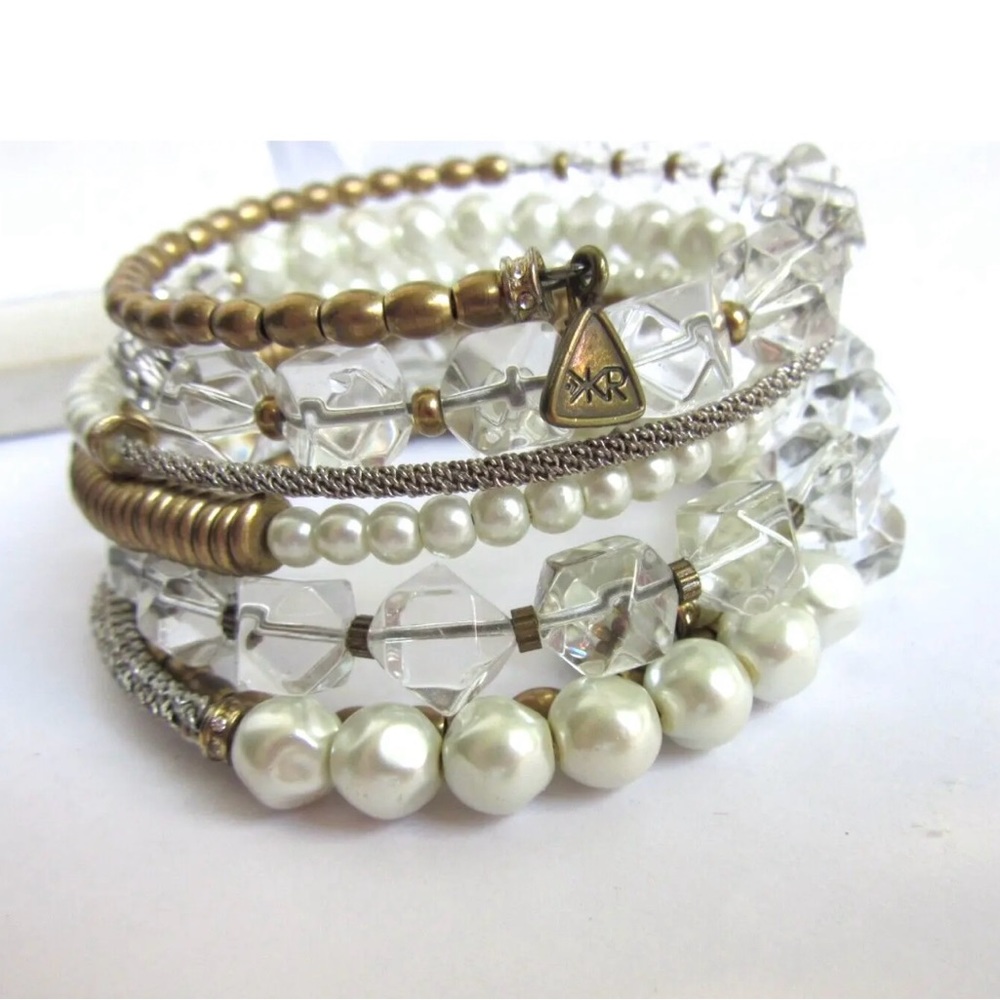 EUC Silpada KR (Kelsey & Ryane) glass and brass beaded wrap bracelet.